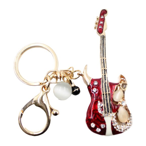 Large Guitar Gold-tone Lobster Clasp Keyring Keychain Bag Accessory - Picture 1 of 2